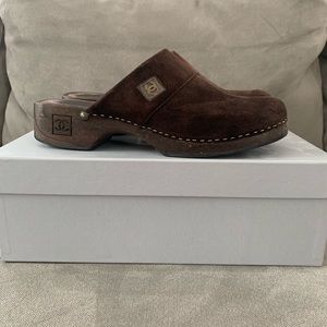 Chanel CC Suede Clogs